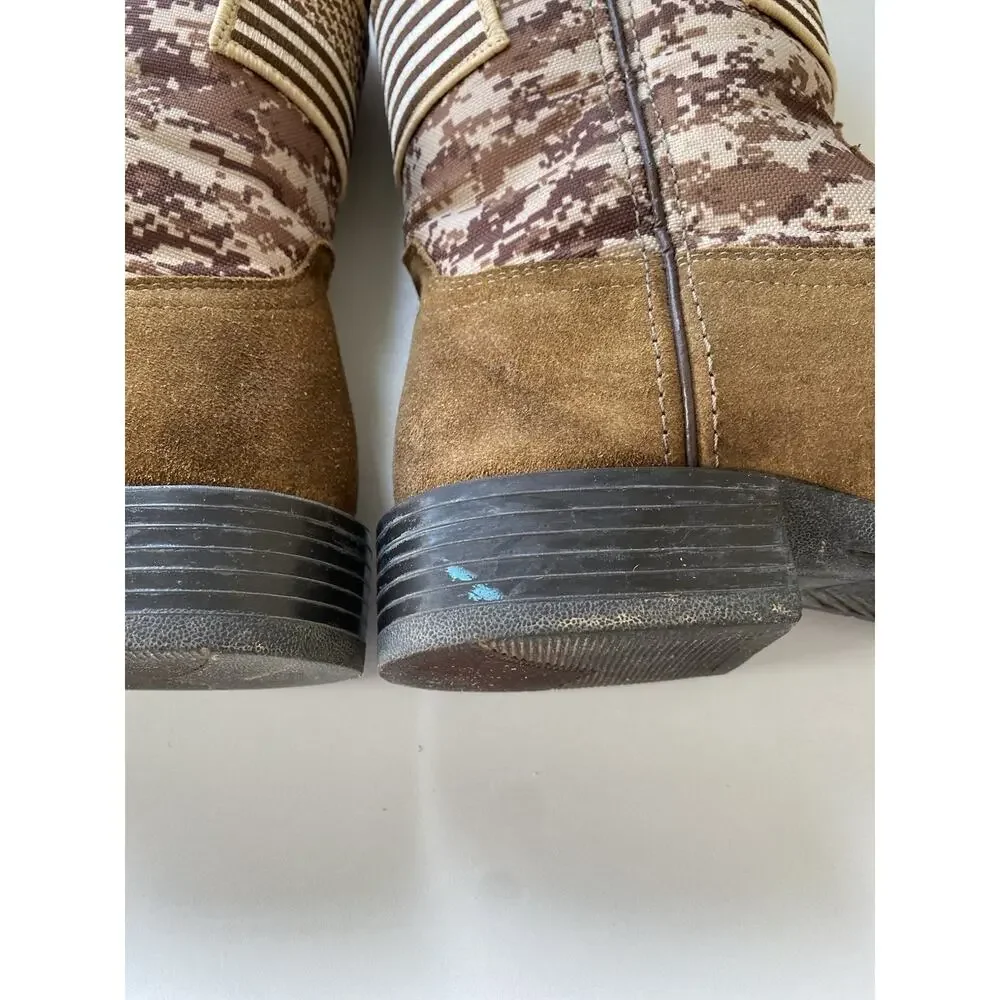 Ariat Men's Sport Patriot Mocha Suede & Sand Camo American Flag Western Boots 8D